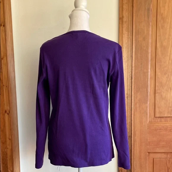 RALPH LAUREN Deep Purple Knit Pullover Crew Neck Tee Top M - Picture 7 of 16